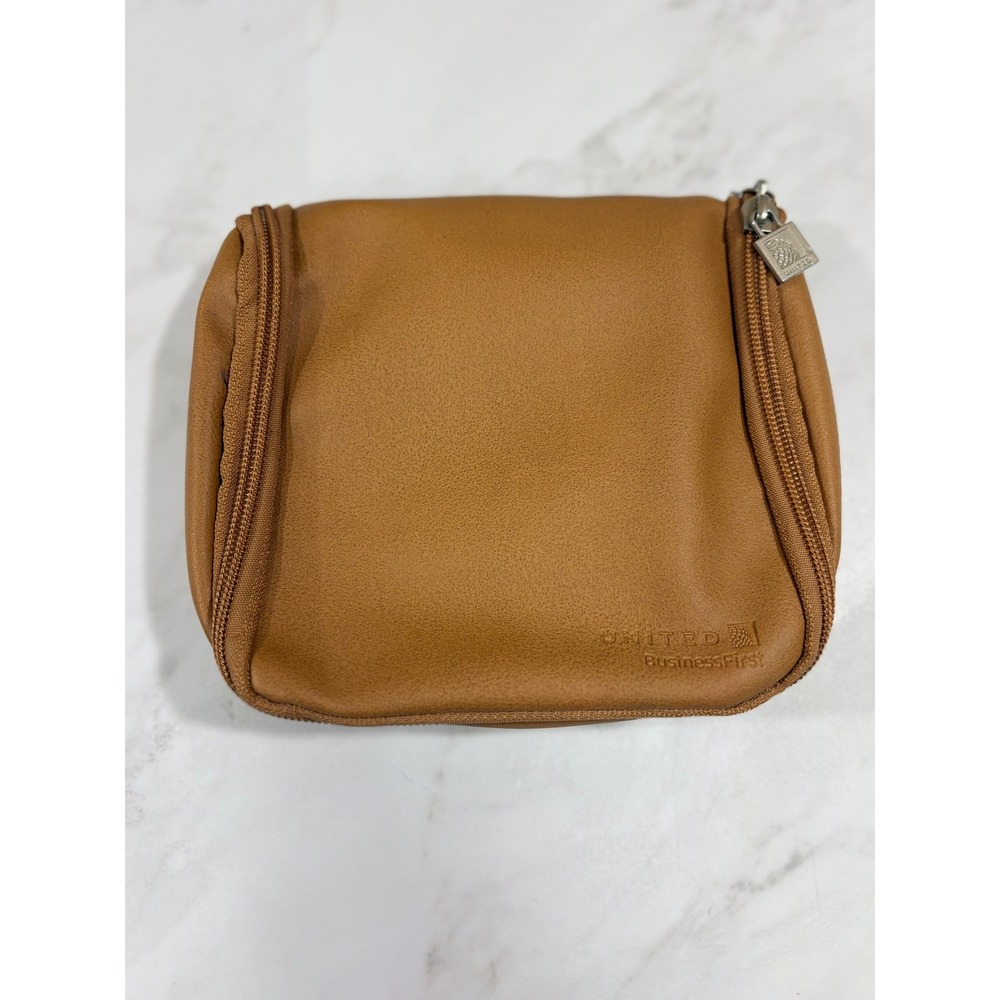 Vegan Leather Travel Pouch United Airlines First Class Kit Tan  Corporate Chic